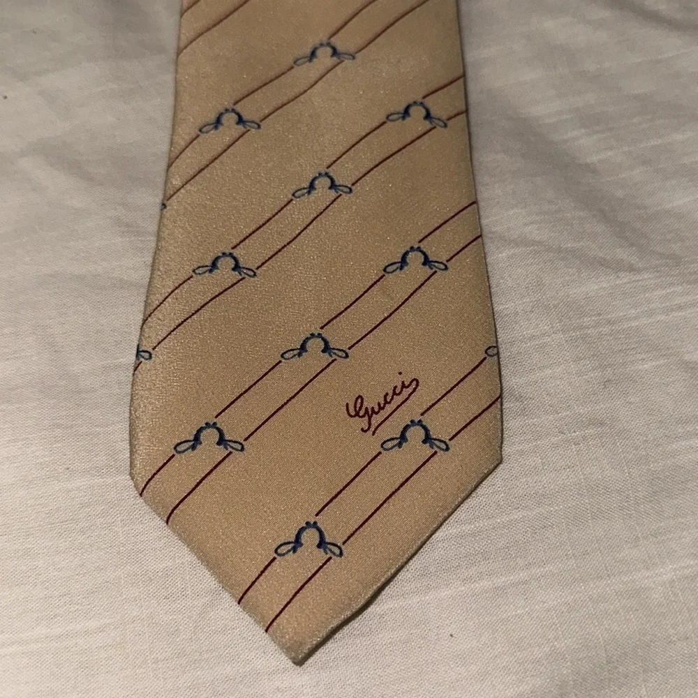 Vtg GUCCI Logo Silk Neck Tie
